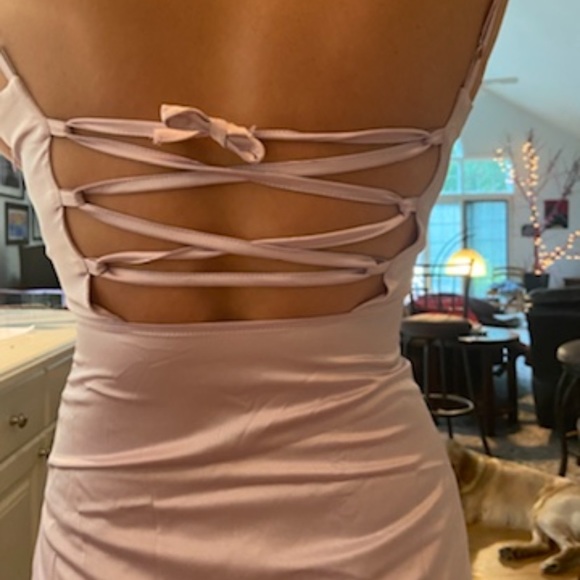 Nwot lavender satin runched bust dress - Picture 9 of 11